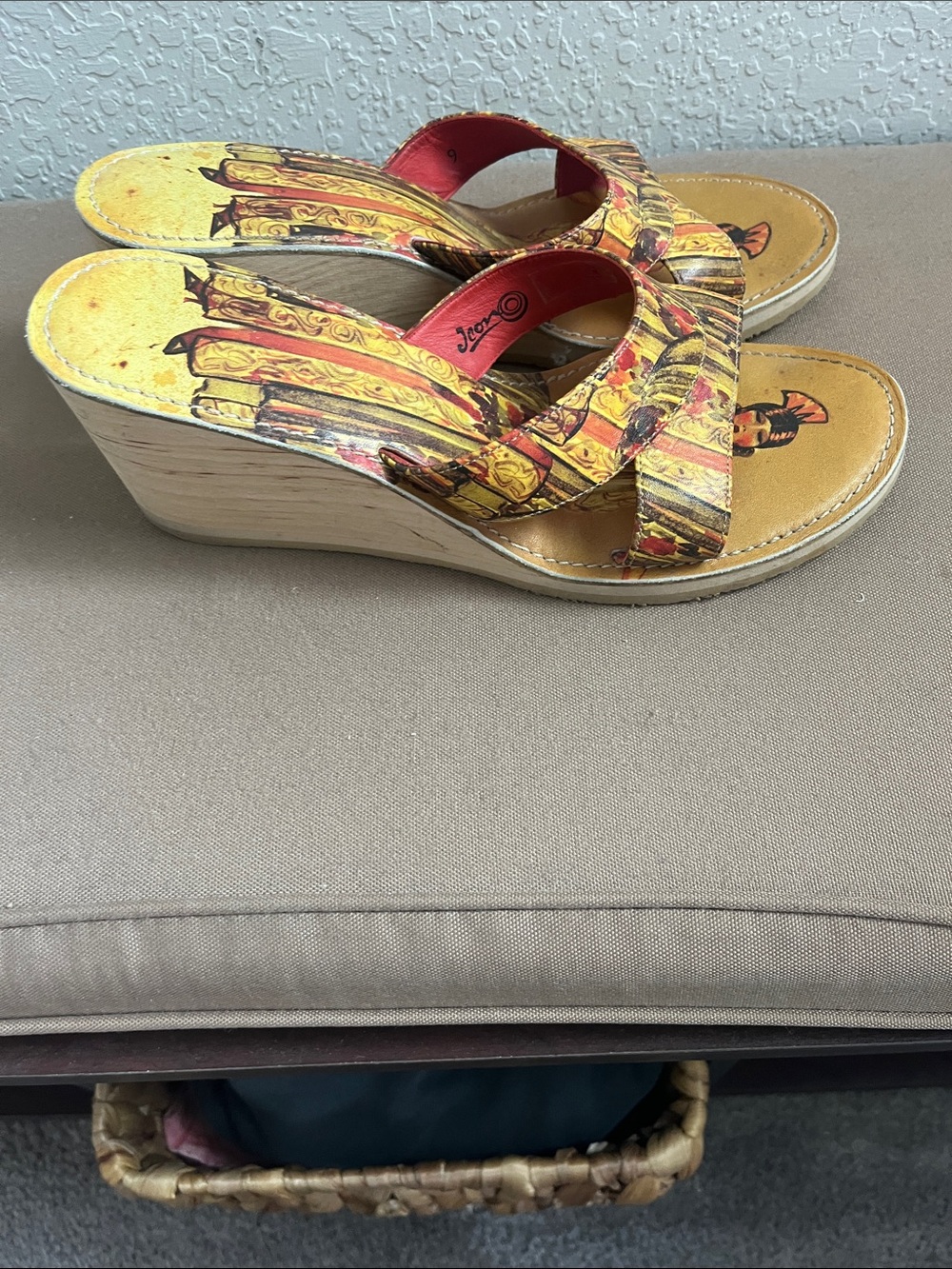 Icon Wearable Art 1920s Flapper Cork Platform Wedge Sandals Size 9 Leather EUC - Picture 3 of 6